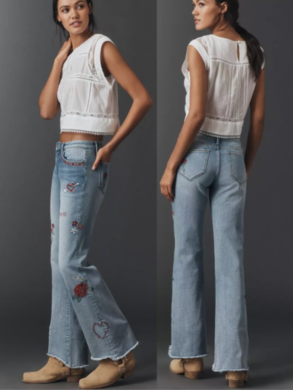 DRIFTWOOD Eva Love Letter Bootcut Embroidered Jeans, 26 NWT - Picture 2 of 12